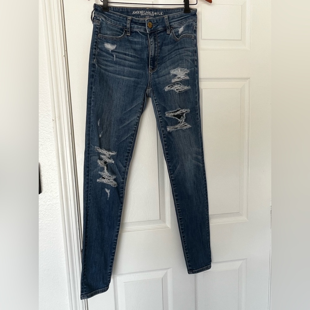 American Eagle Outfitters Blue Ripped Skinny Jeans
